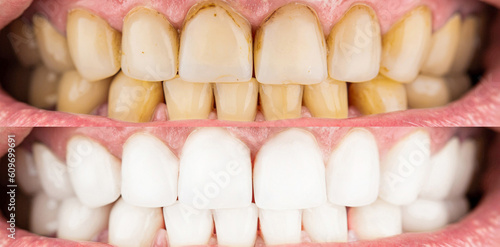 Canvas Print Close-up man Teeth Before And After Whitening