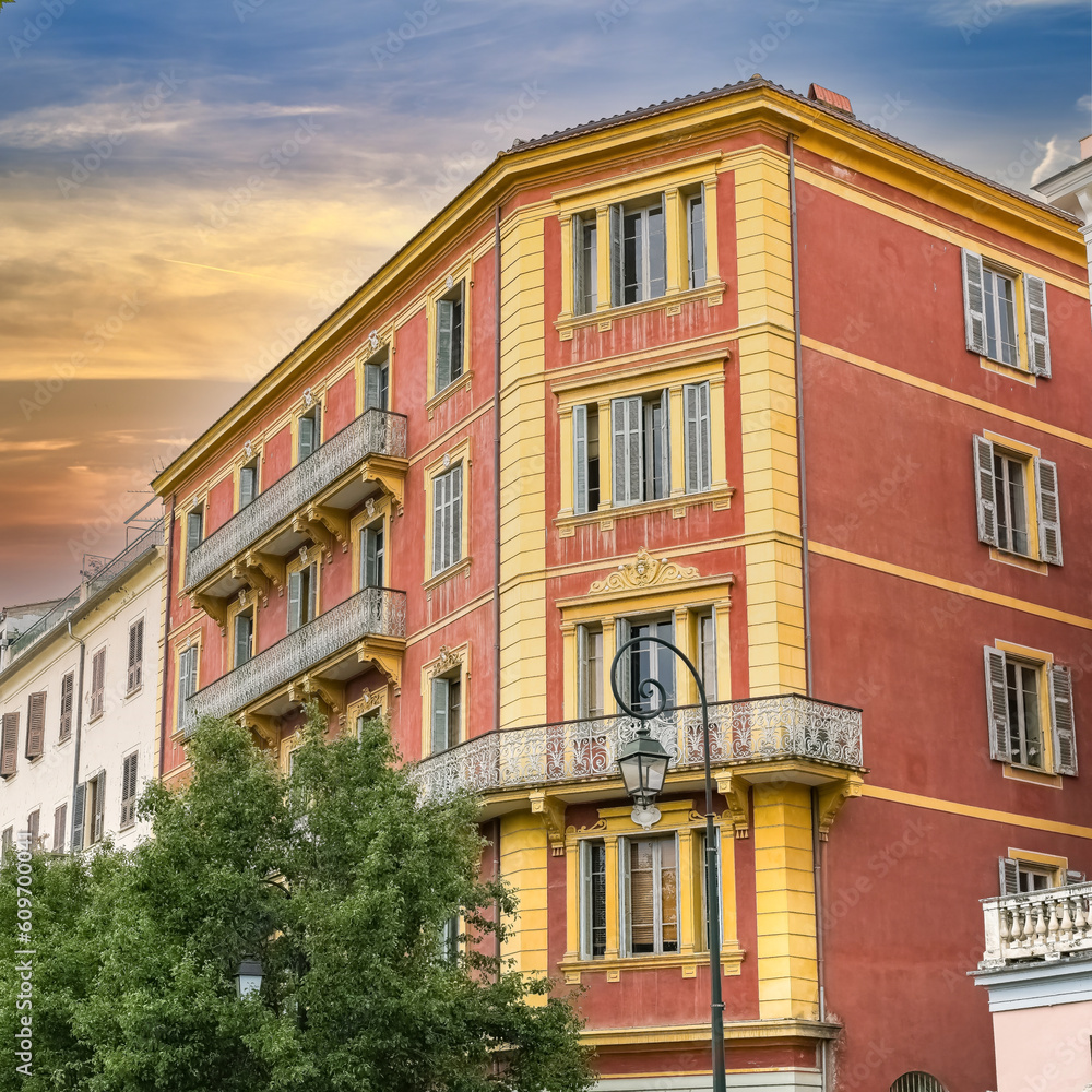 Obraz premium Corse, ancient colorful houses in Ajaccio, in the historic center 