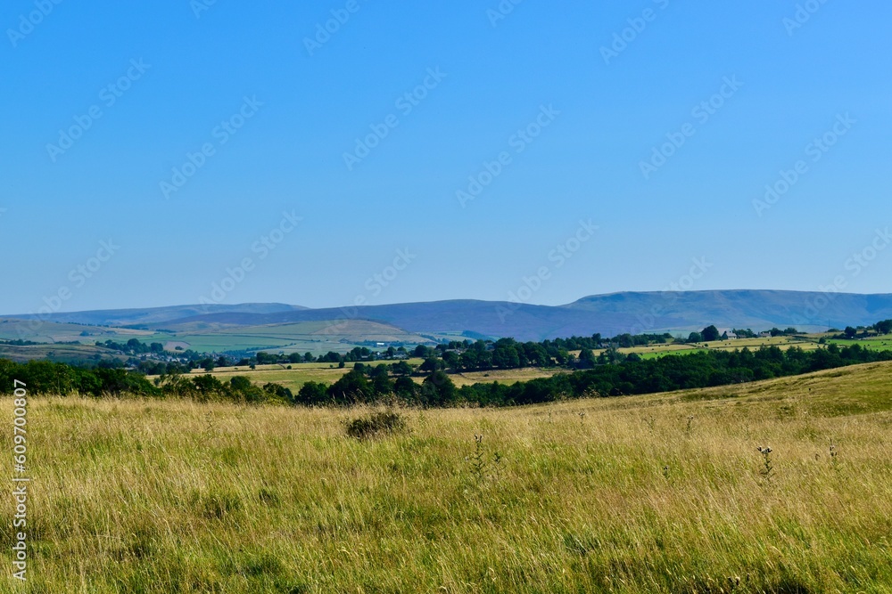 Landscape  with hills and dry grass, Disley, Stockport, England, UK