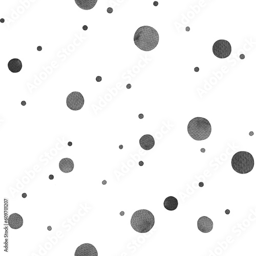 Watercolor seamless pattern with random circles on white background. Hand drawn illustration