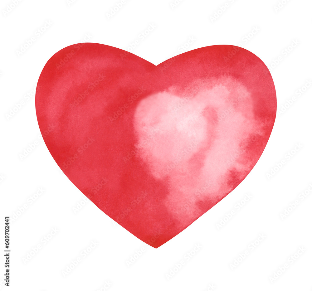 Red heart isolated on white background, watercolor, hand drawn. For a holiday, lovers, invitations, as an element for design, valentines.