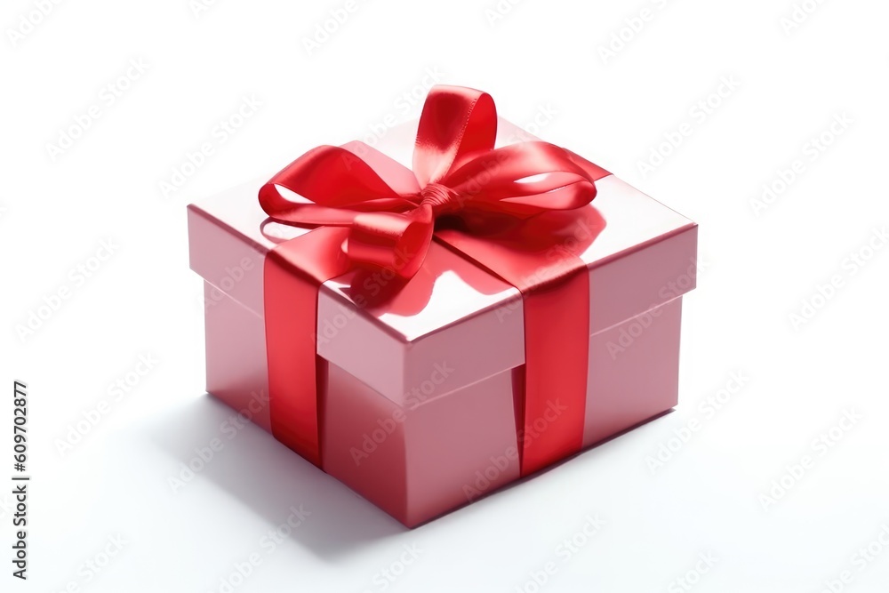Fototapeta premium Gift box with satin ribbon and price tag bow on white Generated AI