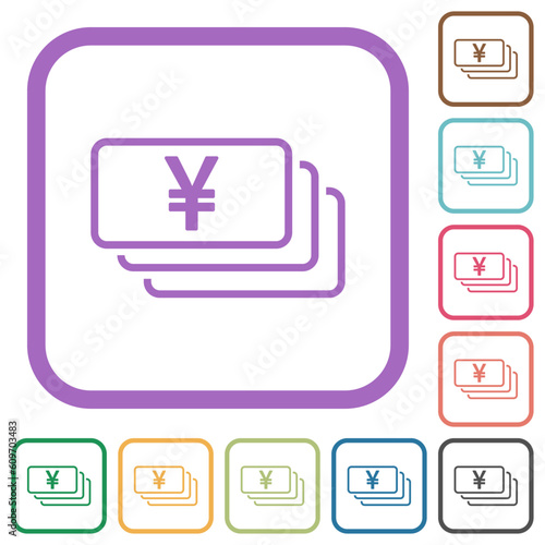 Japanese Yen banknotes outline simple icons