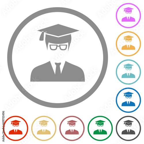 Graduate male avatar flat icons with outlines