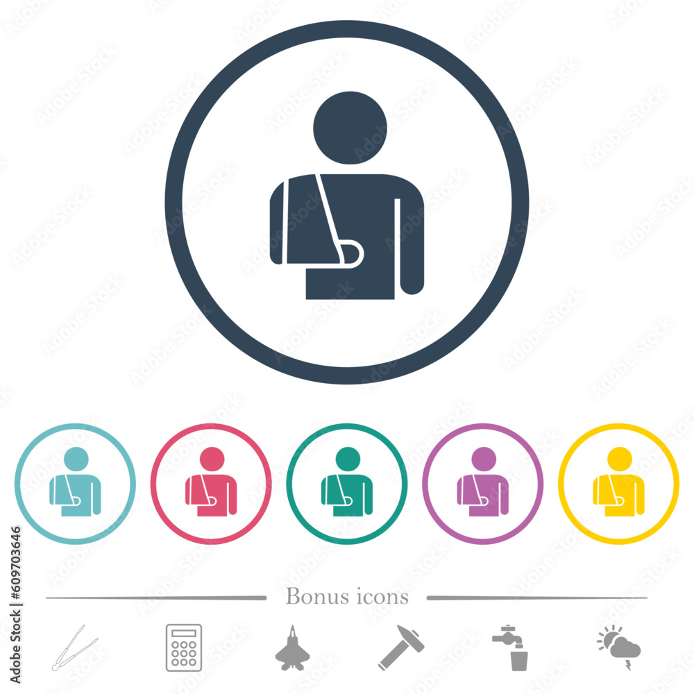 Plastered arm flat color icons in round outlines Plastered arm flat color icons in round outlines