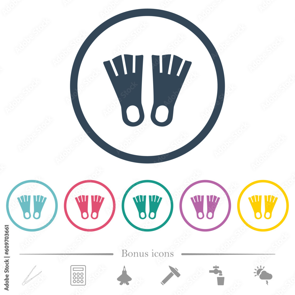 Flippers flat color icons in round outlines Flippers flat color icons in round outlines