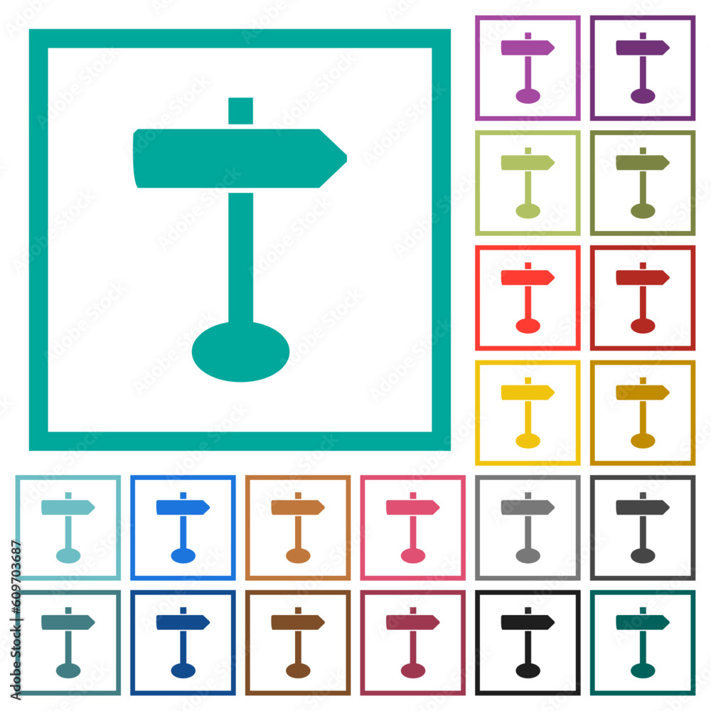 Blank arrow sign post solid flat color icons with quadrant frames Blank arrow sign post solid flat color icons with quadrant frames