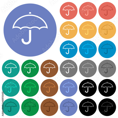 Single umbrella outline round flat multi colored icons