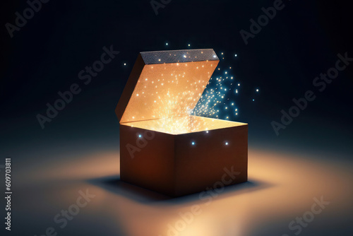 Wallpaper Mural mystery box with Illuminated lighting glitter on dark background. holiday and birthday. ai, ai generative, generative ai, neural network Torontodigital.ca