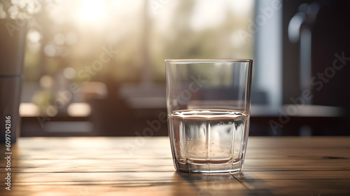 glass of mineral water over a wooden bench, generative ai © bruno