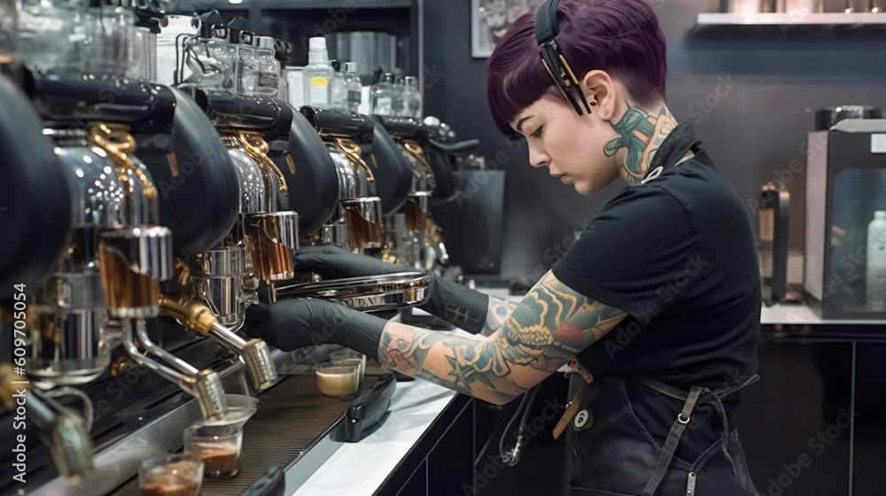 female cyborg serving at cafe coffee shop, generative AI female cyborg serving at cafe coffee shop, generative AI