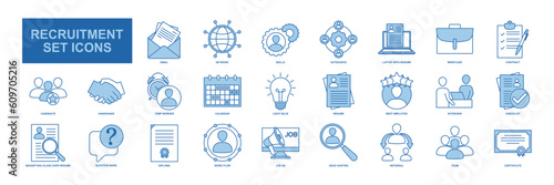 Headhunting And Recruiting elements set icon symbol template for graphic and web design collection. Resume, Skills, certificate, Team, Network and more logo vector illustration