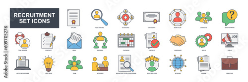 Headhunting And Recruiting elements set icon symbol template for graphic and web design collection. Resume, Skills, certificate, Team, Network and more logo vector illustration
