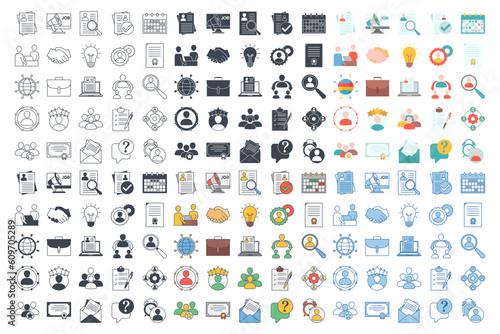 Mega collection Headhunting And Recruiting elements icon symbol template for graphic and web design collection. Resume, Skills, certificate, Team, Network and more logo vector illustration