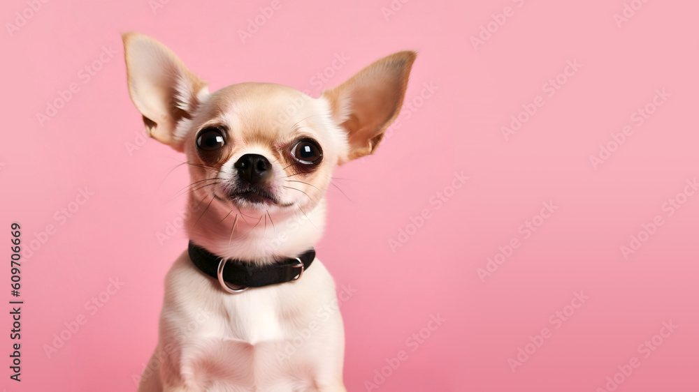 Chihuahua on pink background, Generative Ai