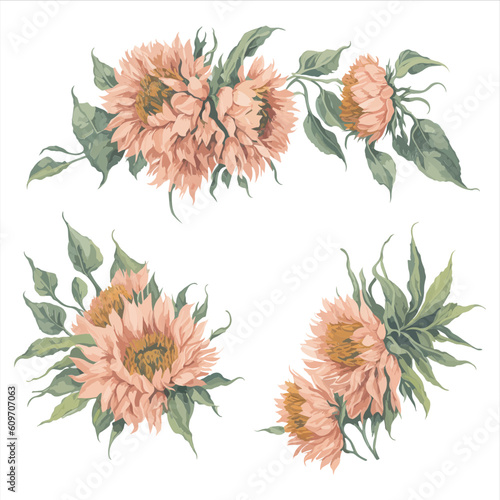 Sunflower Pink Watercolor Flower Arrangement Collection.