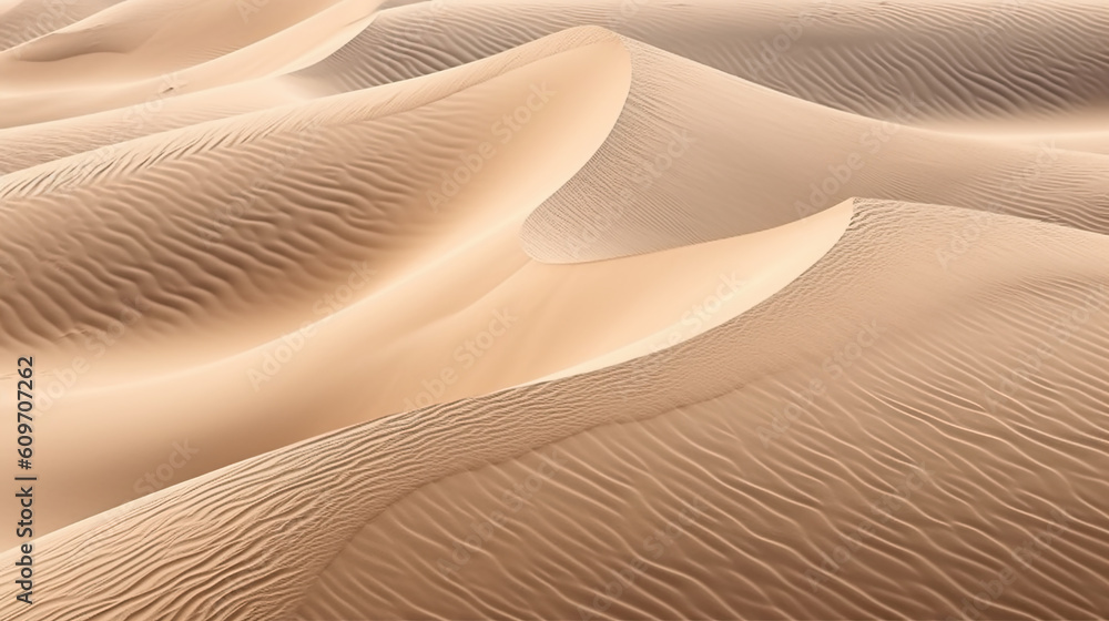 Dunes in desert, aerial view of sand pattern for texture background, generative AI. - obrazy, fototapety, plakaty 