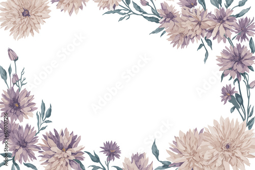 Background Asters Flower Watercolor with White Space for Wedding Invitation Ornament.
