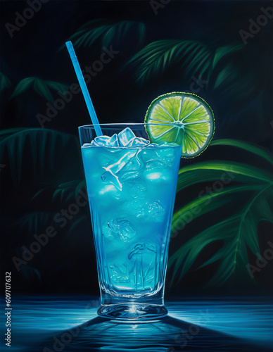 Blue lagoon cocktail. Summer refreshing cocktail. Generative AI