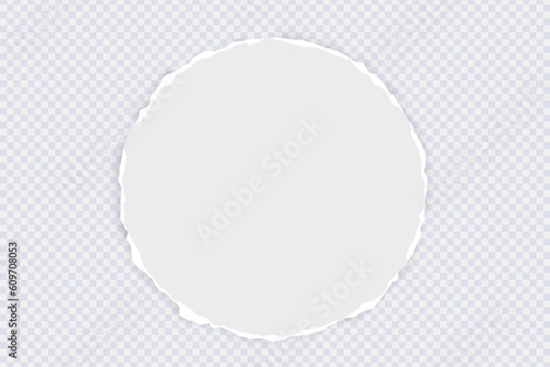 White round ripped paper with torn adges and soft shadow. Design template for text or message on transparent background. Vector illustration