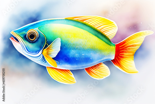 ai generator, artificial intelligence, neural network image. sea fish painted in watercolor. background for the design