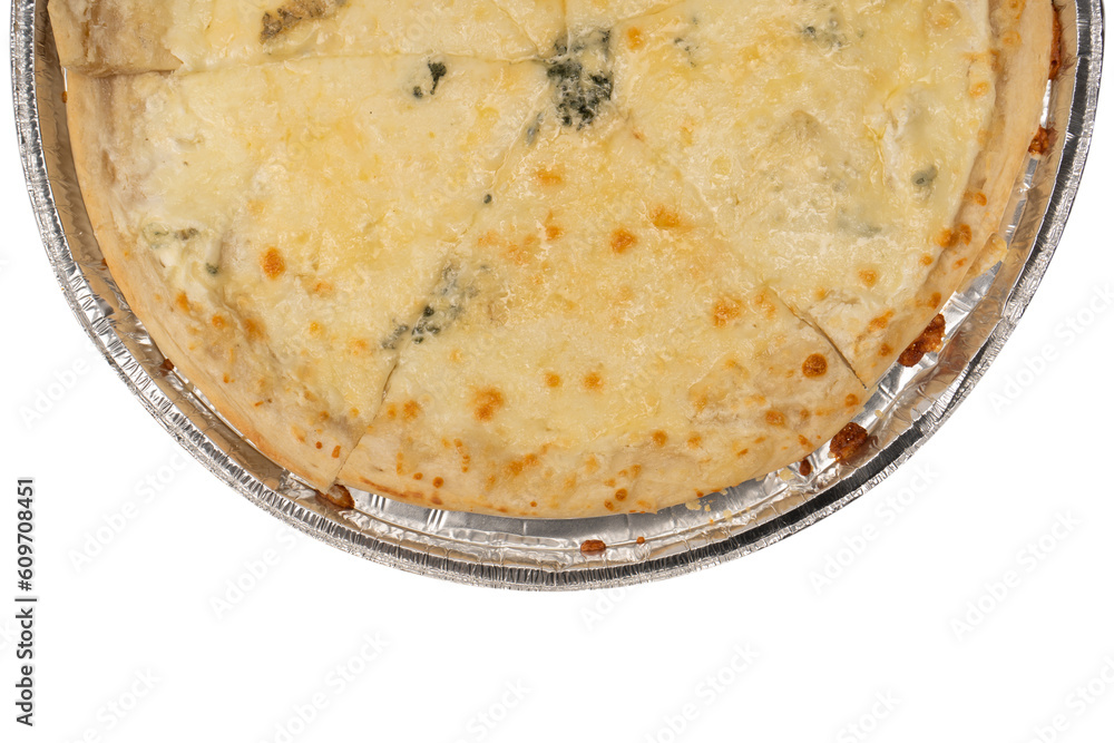 Four cheese pizza isolated on white background. Four cheese pizza isolated on white background.