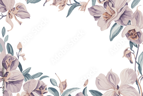 Background Orchids Flower Watercolor with White Space for Wedding Invitation Ornament.