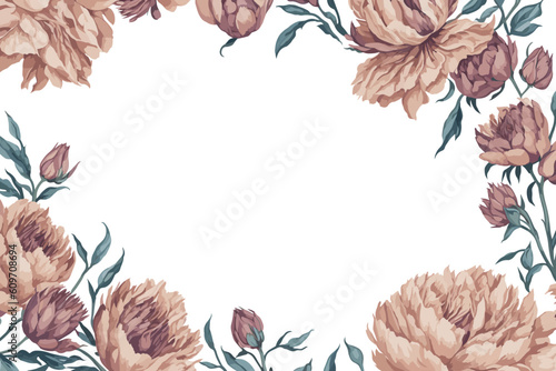 Background Peony Flower Watercolor with White Space for Wedding Invitation Ornament.
