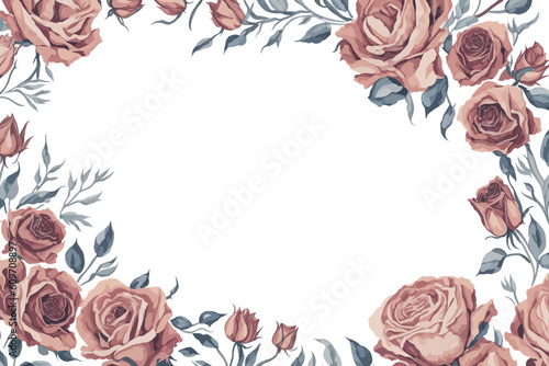 Background Roses Flower Watercolor with White Space for Wedding Invitation Ornament.