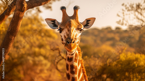 giraffe photography with foliage generative AI