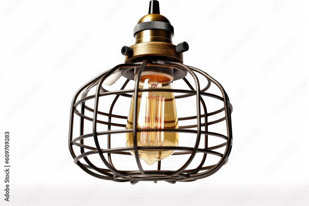 Industrial Vintage Ceiling Lamp Shade Metal Cage Wire Generated AI