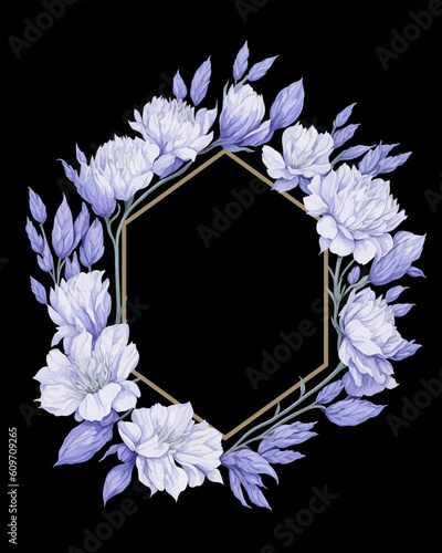 Flower Frame Hexagon of Flower Lavender Purple for Wedding Invitation Ornament.