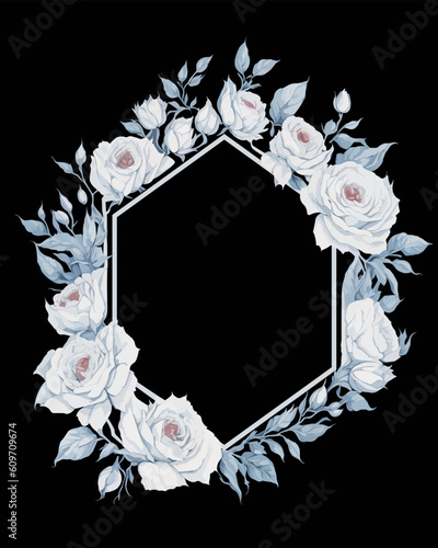 Flower Frame Hexagon of Flower Roses White for Wedding Invitation Ornament.