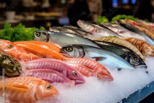modern fish market display Capture the vibrant colors Generated AI