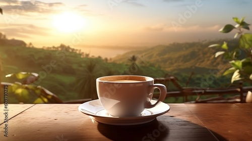 Coffee Serenade: Mug on Balcony, Embracing Mountain Views
