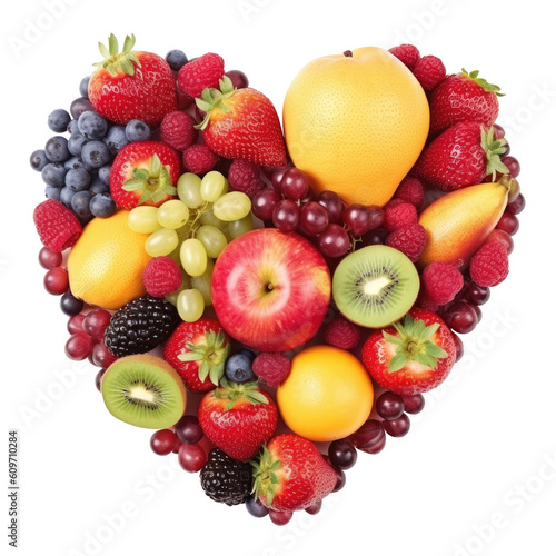 Fruits in Heart Shape Isolated on Transparent Background - Generative AI 