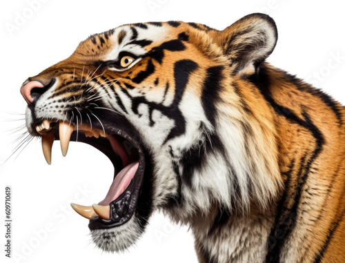 Angry Tiger Side View Face Shot Isolated on Transparent Background - Generative AI 