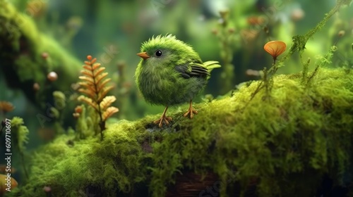 A cute shamrock bird with green color ai generative
