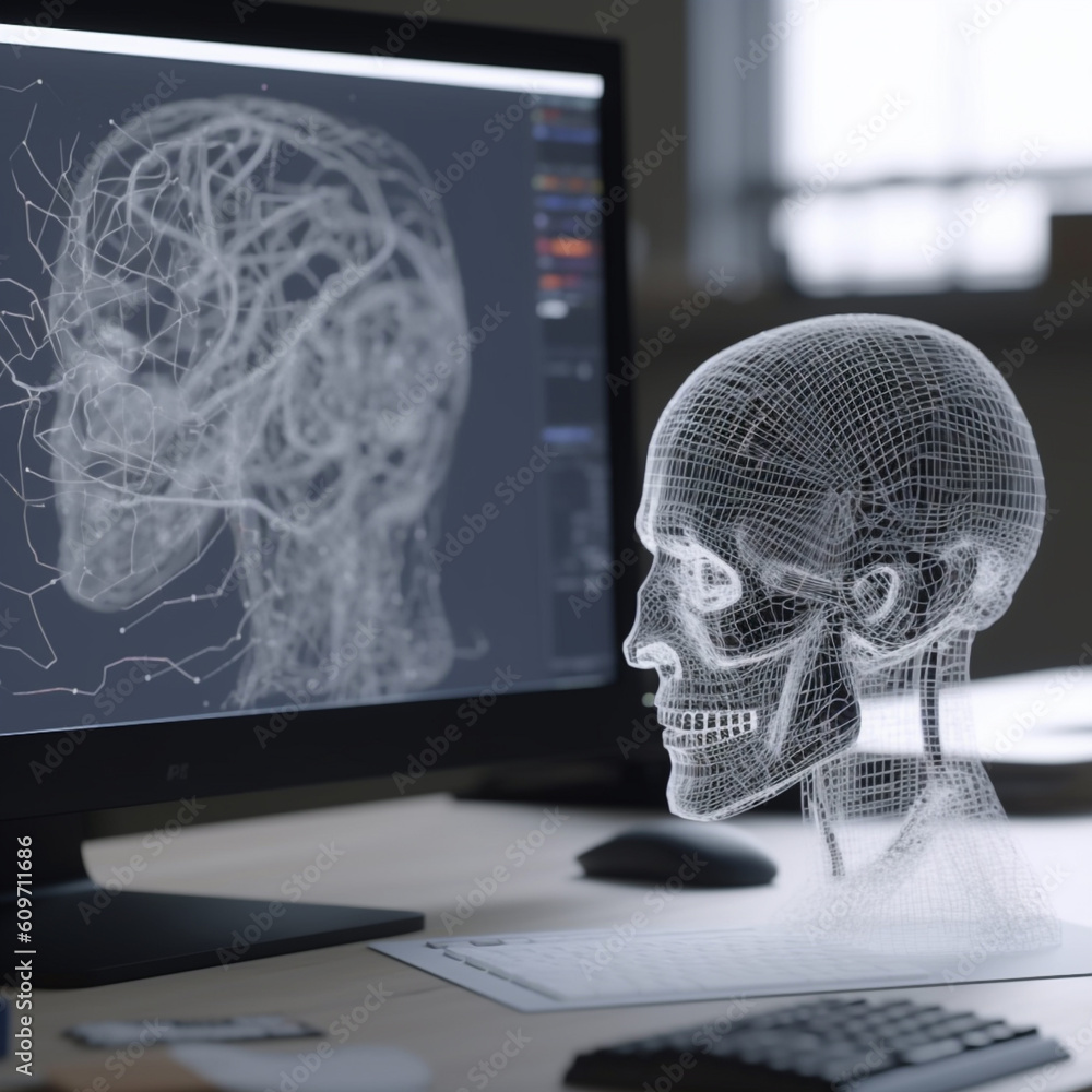 Computer Generation of Skull Skeleton Head AI Code Simulation AI Generated Art