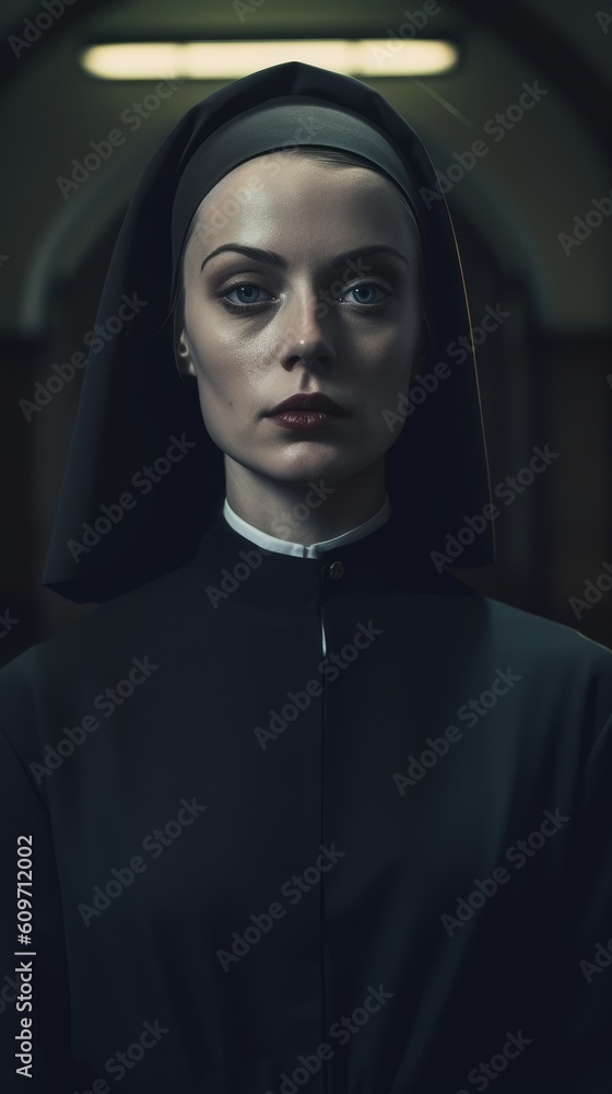 Young nun woman in a church ai generative Young nun woman in a church ai generative
