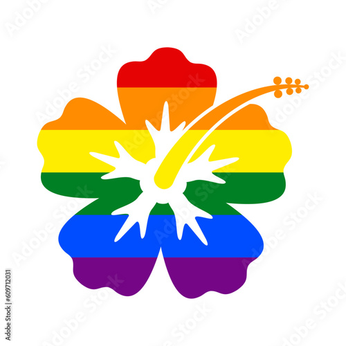 Logo lgbt. Viajes y turismo. Silueta aislada de flor de hibisco con los colores de la bandera arco iris