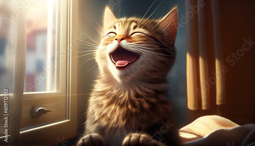laughing cat, Surprised face, Wow expression cat funny face with open mouth. Cute ginger Cat Emotional surprised and saying wow, Happy cat, Meow wow. Generative AI, illustration.