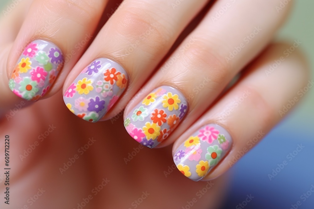 nail art polkadot nail design pop glitter nails flower theme Generated AI nail art polkadot nail design pop glitter nails flower theme Generated AI