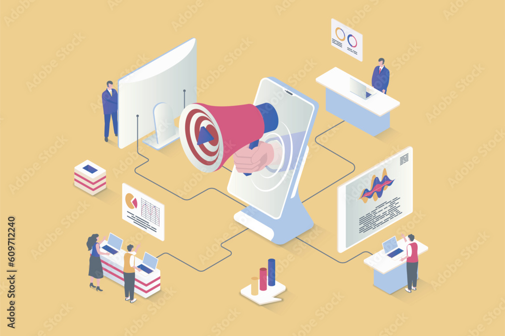 Digital marketing concept in 3d isometric design. Online promotion and ...