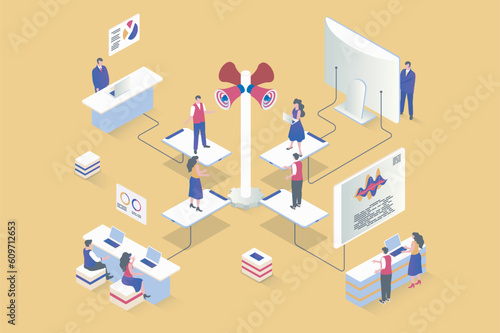 Referral marketing concept in 3d isometric design. Loyalty program to attract new customers using communication and advertisement tools. Vector illustration with isometry people scene for web graphic