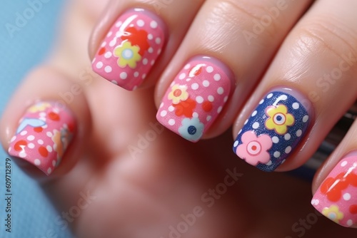 nail art polkadot nail design pop glitter nails flower theme Generated AI