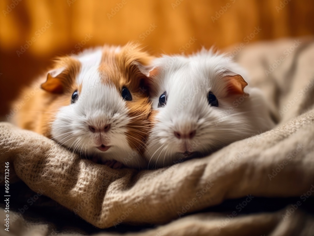 A pair of white cuddly guinea pigs A pair of white cuddly guinea pigs