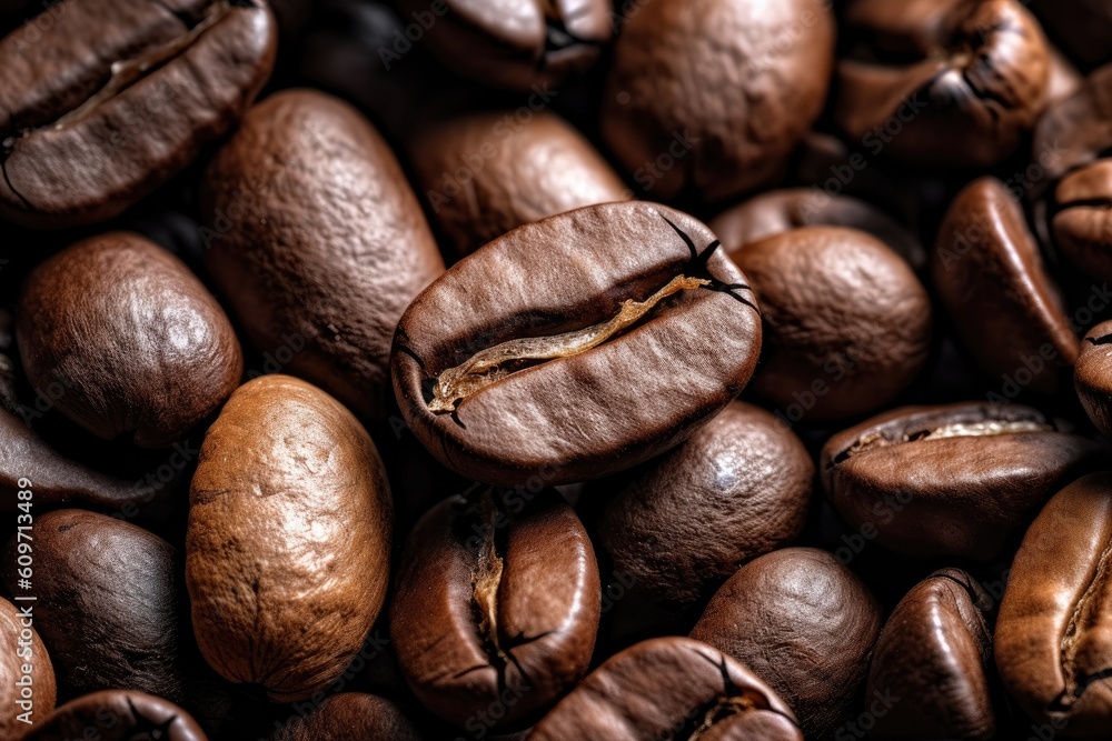 Coffee beans on a dark background. Close-up. Created with Generative AI tools Coffee beans on a dark background. Close-up. Created with Generative AI tools