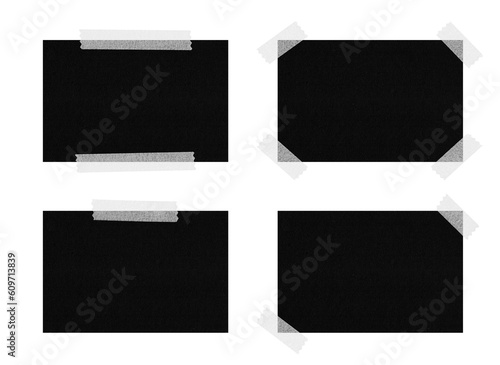 black rectangle cardboard pieces with white masking tape on transparent background, sticky notes, posters, png file