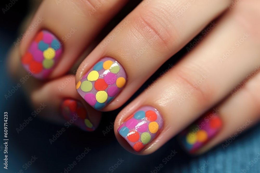 nail art polkadot nail design pop glitter nails LOVE Heart theme Generated AI